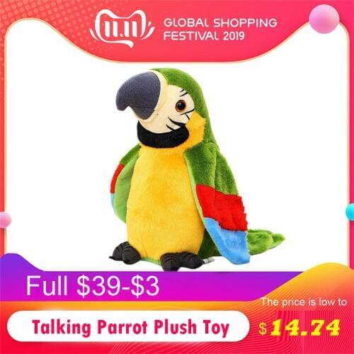 Electric Toys Talking Parrot Plush Toy Cute Speaking Record Repeats Waving Wings Electroni Bird Stuffed Macaw Toy Cute Kid Gift