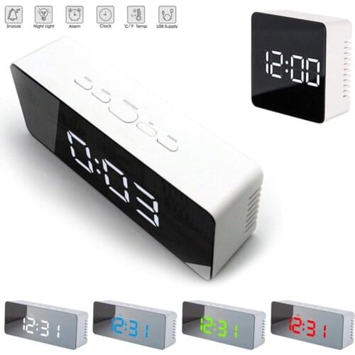 LED Mirror Alarm Clock Digital Snoze Table Clock Wake Up Light Electronic Large Time Temperature Display Home Decor Clock#291037