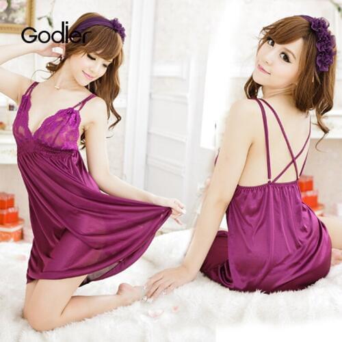 Godier New Sexy Women Lingerie Sleepwear Temptation Lace Sling Pajamas Dress V Neck Sleeveless Nightgown Underwear