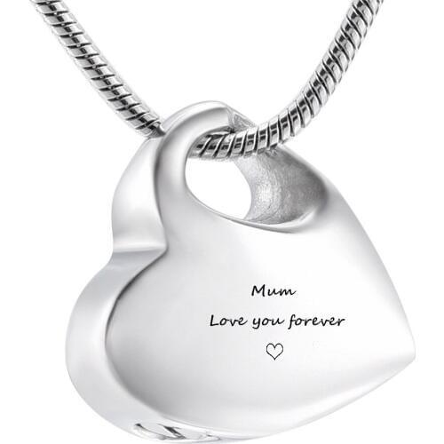 IJD9960 Hold My Heart Stainless Steel Keepsake Memorial Urn Necklace for Mum, Love you forever Cremation Pendant Urn