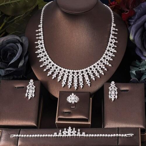 Jankelly Nigeria 4pcs Bridal Zirconia Jewelry Sets For Women Party, Luxury Dubai Nigeria CZ Crystal Wedding Jewelry Sets