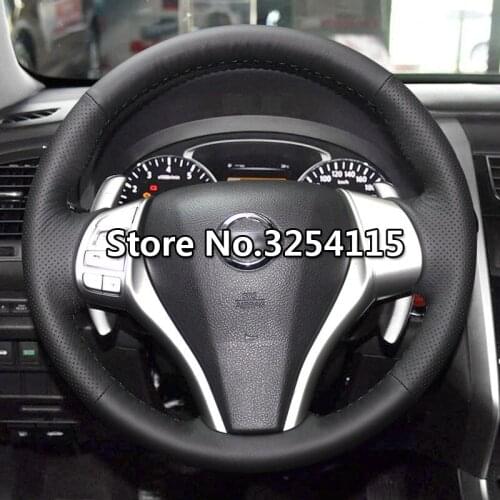Leather Hand Sewing Car Steering Wheel Cover Accessories for Nissan Teana L33 Altima Rogue Qashqai X-Trail J11 T32 Navara Terra