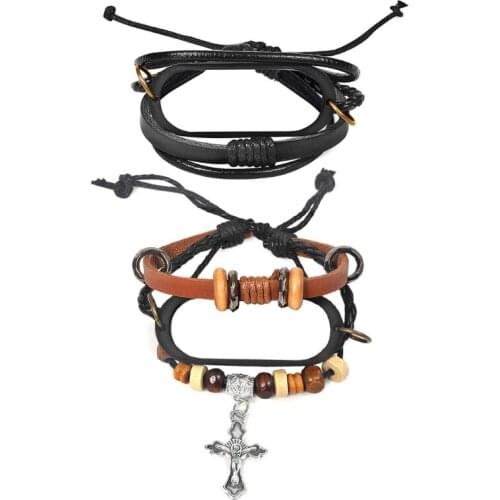 Leather Bracelet For Mi Band 6 5 Retro Watch Band Strap Replacement, Stylish Braided Wrist Belt with Carved Cross