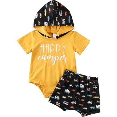 Citgeett Summer Toddler Kids Baby Boy Girl Hooded Tops Short Pants Outfits Clothes Clark Car Tracksuit Set