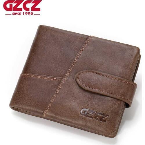 GZCZ Famous Brand Men Wallets Luxury Genuine Cow Leather Design Male Purse with Coin Pocket Hasp Zipper Short Vintage Walet