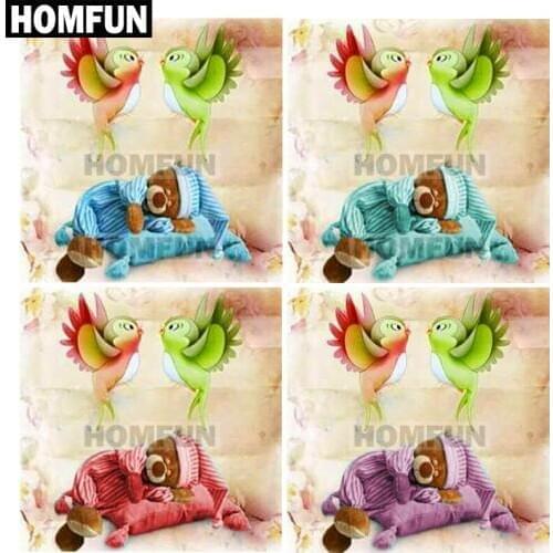 HOMFUN Full Square/Round Drill 5D DIY Diamond Painting "Bear & Bird" 3D Embroidery Cross Stitch 5D Rhinestone Decor A01781