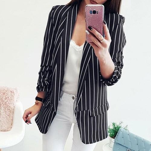 New Fashion Women Blazer Striped Long Sleeve Small Suit Sexy Open Front Office Jacket women blazers and jackets free shipping