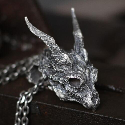 EYHIMD Vintage Detail Evil Dragon Skull 316L Stainless Steel Pendant Mens Punk Biker Jewelry