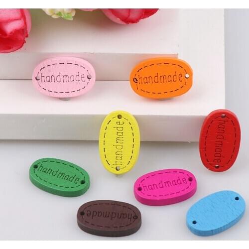 50PCs Multicolor Handmade Letter Carved Wooden Buttons Craft And Scrapbooking Decoration Buttons 17x10mm Sewing Accessories
