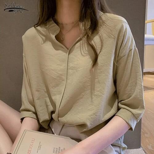 Women Half Sleeve Loose Shirts Shirt OL Clothes Blusa Feminina Plain Casual Blouse Office Lady Summer Autumn Chiffon Shirt 11385