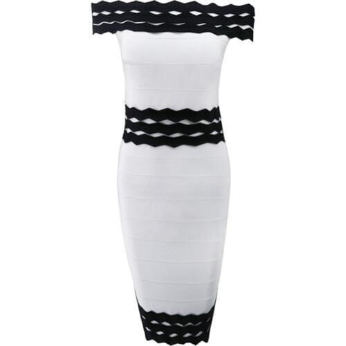 Sexy Women Dress Off The Shoulder Black White Patchwork Bandage Dress