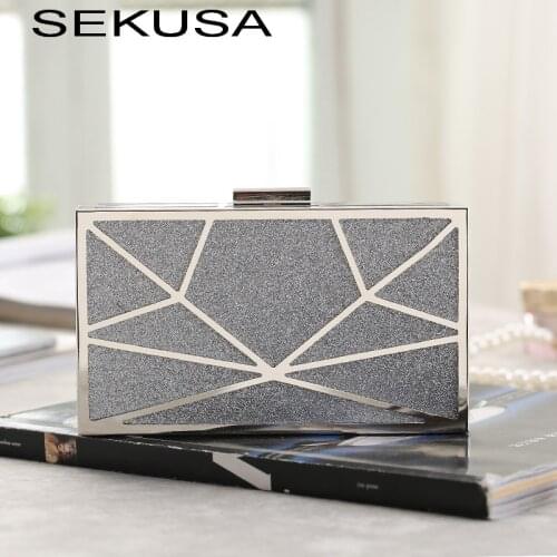 SEKUSA Fashion women evening bags with shoulder chain ladies day clutch hollow sequined wedding bag wedding bridal purse