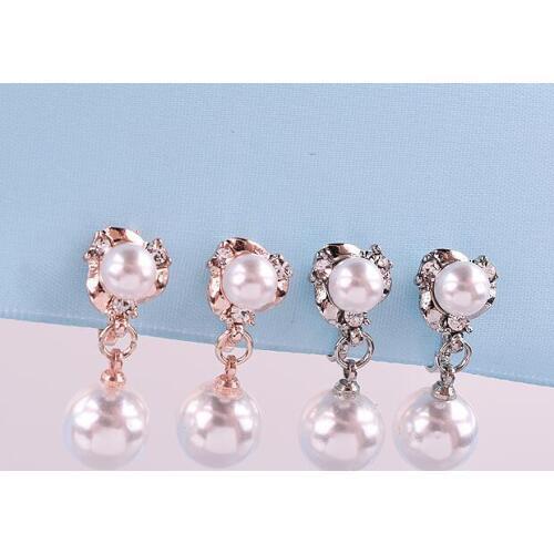 Korean jewelry Temperament fashion Crystal alloy imitation pearl Earless hole ear clip earrings bridal charm jewelry 1 pair