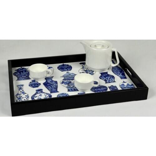 Blue and white porcelain Chinese element retro style ceramic tea plate solid reception tray fruit tray