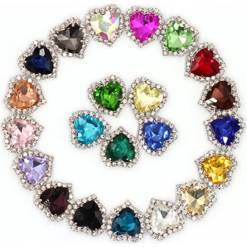 Heart Shape Glass Rhinestones With Claw Sew On Crystal Stone Metal Base Buckle For Clothes Strass Diamond Sewn Rhinestones