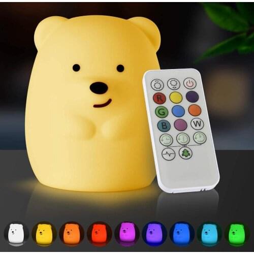LED Nursery Night Lights Cute Bear Animal Silicone Baby Night Light Touch Sensor Rechargeable Color Changing Baby Sleeping Lamp