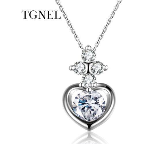 TGNEL S925 Sterling Silver Pendants Silver CZ Stone Fine Jewelry Heart Long Chain Choker 925 Silver Necklace for Girl Colar