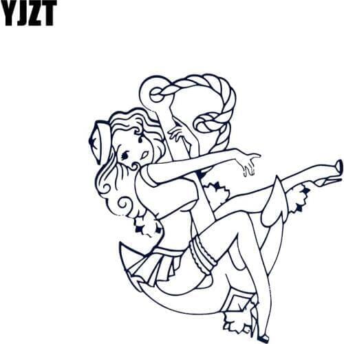 YJZT 15*14.2CM Popular Cute Navy Sexy Lady Decal Black/Silver Vinyl Covering The Body Car Sticker C20-1194