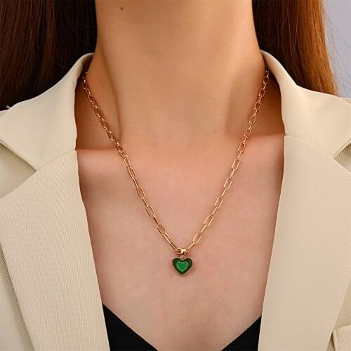 Classic Colorful Love Heart Double Layer Alloy Chain Pendant For Women Fashion Golden Metal Girl Gift Choker Necklace Jewelry