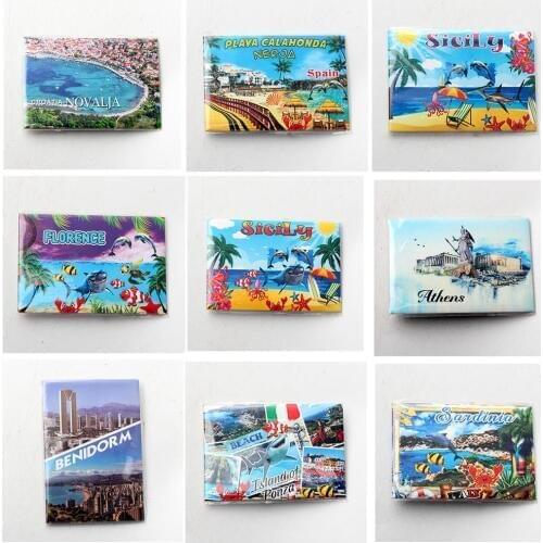 1PC Croatia Spain Sicily Florence Athens Benidorm Metal wrapped TinPlate Fridge Magnets Quality Souvenirs for world Attraction
