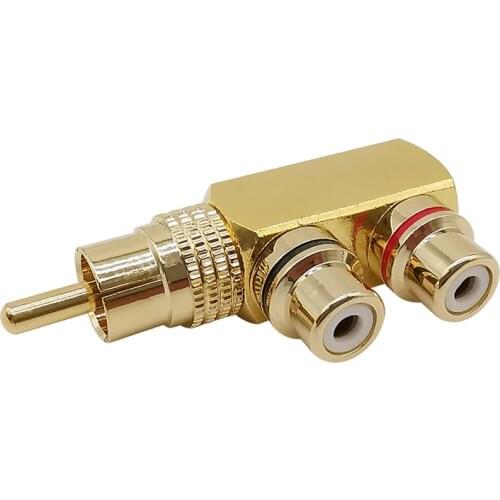 1Pcs Gold Plated Copper 1 RCA Male Plug to 2 RCA Female Jack AV Audio Video Splitter Connector 3 Way RCA Adapter