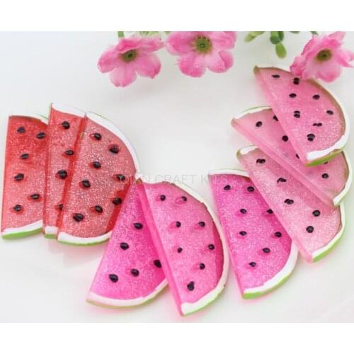25pcs big watermelon slice Decoden Kawaii glitter Flatback Resin Cabochons 35mm iridescent hand painted