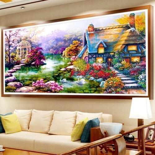 5d diamond painting full set magic house livingroom wall sticker diy diamond embroidery Mountain house livingroom wall sticker
