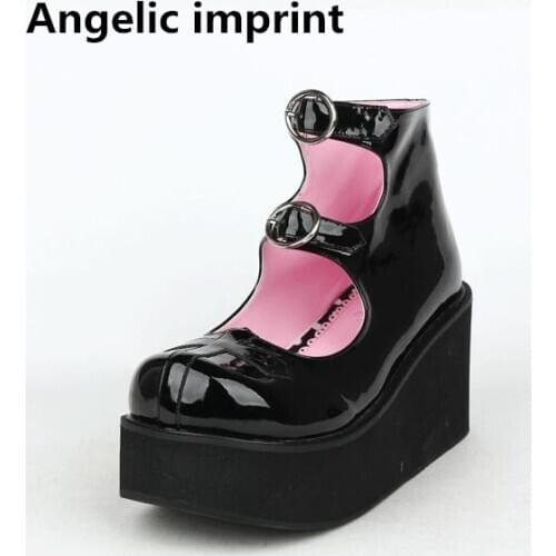 Angelic imprint New mori girl Women shoes lady lolita punk shoes woman summer high trifle heels pumps platform shoes 33-47