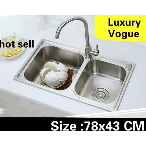Free shipping Apartment do the dishes kitchen double groove sink vogue standard 304 stainless steel hot sell luxury 78x43 CM