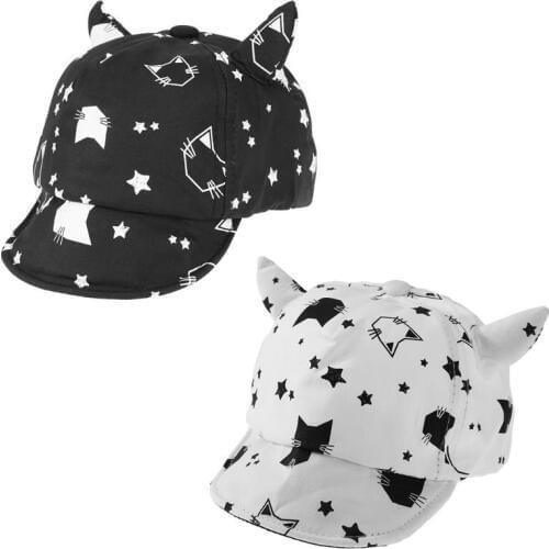 Baby Children Cap Cotton Soft Cute Sun Hat Cartoon Cat Horn Baseball Caps Children Bat Print Summer Sun Hat