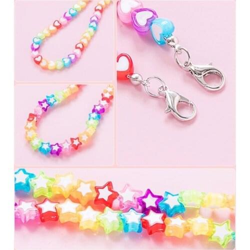 Children Kids Acrylic Rainbow Colorful Star Heart Beaded Chain Face Mask Holder Lanyard Eyeglass Anti-Lost Strap Necklace