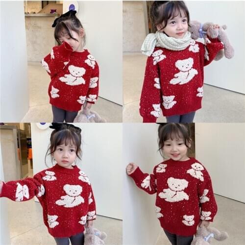 Childrens Bear Sweater 2021 Autumn and Winter Baby Clothes New Kids Loose Outwear Korean Baby Girl Cute Lazy Knit Sweater 2-7Y
