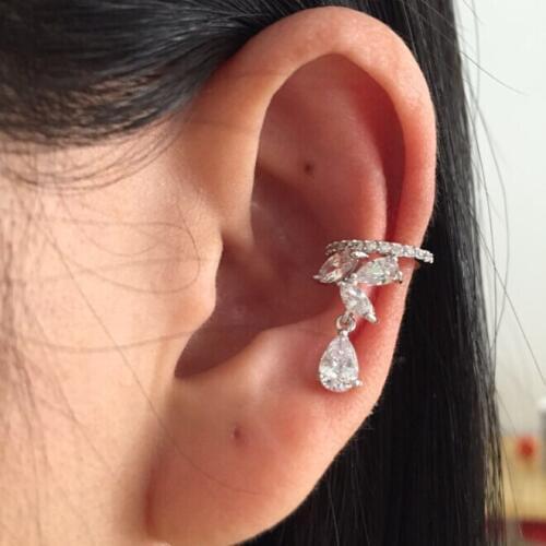 Single left ear wearing flower water drop AAA cubic zironia ear cuff clip for women bijoux accessories brincos
