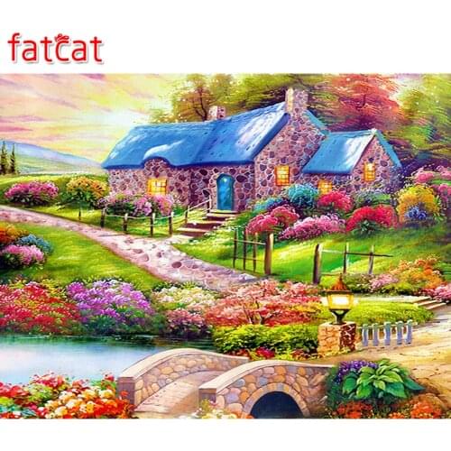 FATCAT 5D Diy Diamond Painting Full Square Round Drill Dream cottage landscape Diamond embroidery Rhinestone Picture AE662