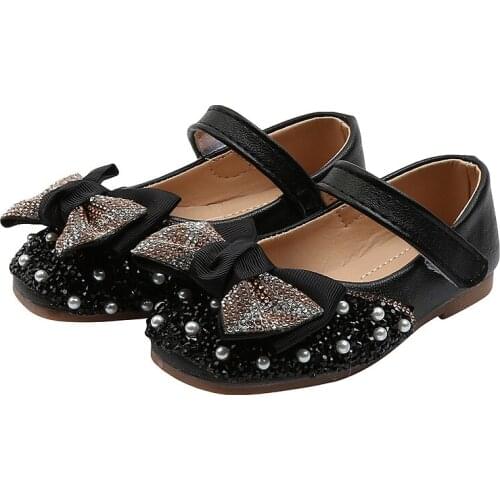 Girls' dress shoes rhinestone bow knot knot flat shoes children flat shoes children leather toddler girl christmas wedding
