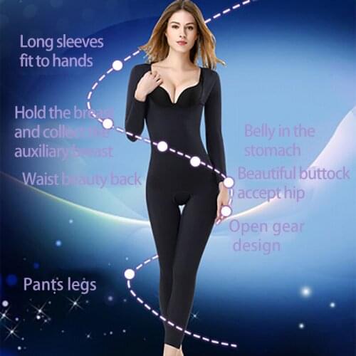 Body-Shaping Onesie Fat Burning Belly Constricting Waist Beautifying Postpartum Long Sleeve Trousers No Trace Tights For Woman