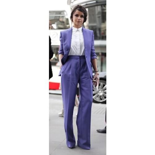 Royal Blue Single Breasted Office Lady Womens Suit For Work Slim Fit Fashion Casual Plus Size Jacket Blazer Wide Leg Pants