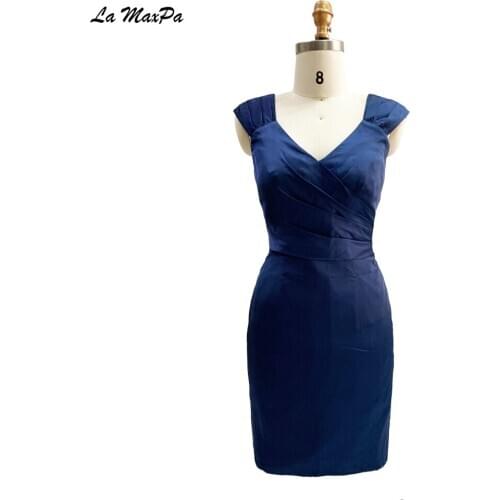 Cap Sleeves Sheath Short Navy Bridesmaid Dress CMT106