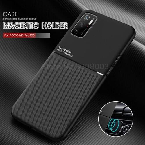 Leather texture car magnetic holder back case for xiaomi poko little poco m3 pro m3pro 5g soft silicone bumper shockproof coque
