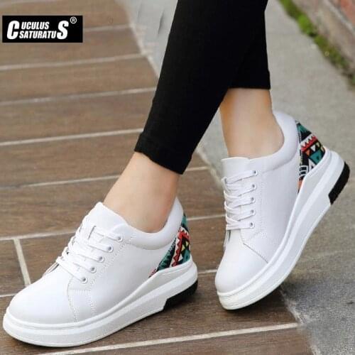 Cuculus fashion white Platform Shoes Genuine Leather Lace up Ladies Vintage Stitching Cute Spring Casual Shoes Women Sneakers