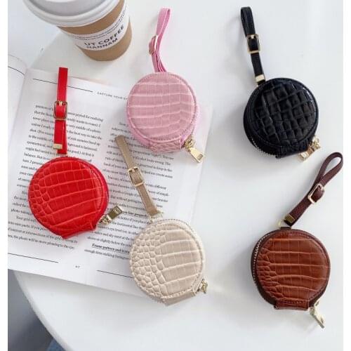 Crocodile pattern round leather universal bluetooth earphone bag for AirPods SamsungHuawei various types of bluetooth earphones