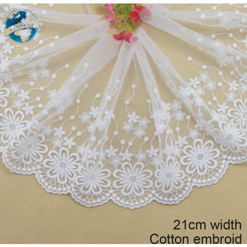 21cm width white lace cotton embroidery lace french lace ribbon fabric guipure diy trims warp knitting sewing Accessories#3747