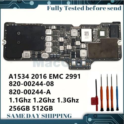256GB 512gb SSD 820-00244-08 820-00244-A Logic Board For MacBook 12" A1534 2016 661-04728 Motherboard system board