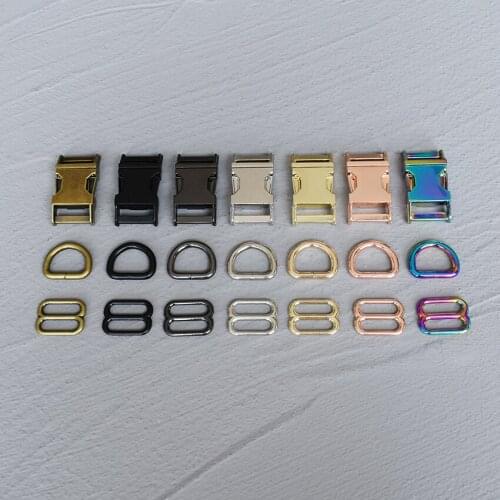 10 Sets 20mm Metal Belt Straps Adjust Slider Side Release Buckle D Ring DIY Accessory For Pet Dog Collar Dog Harness 20-3s8