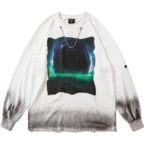 Men Streetwear Long Sleeve Tees Graphic Crewneck Pullover Cotton Sweatshirt