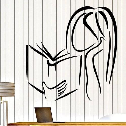 Wall Decal Girl Reading a Book Bookstore Library Read Corner Interior Decor Vinyl Window Stickers Girls Bedroom Art Mural M150