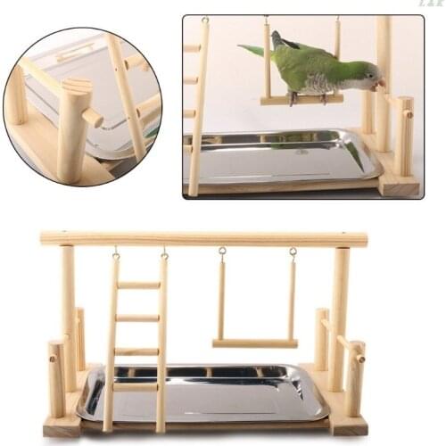 Parrot Standing Training Frame Bird Playground with Food Tray Birds Wooden Climbing Toys Pet Supplies