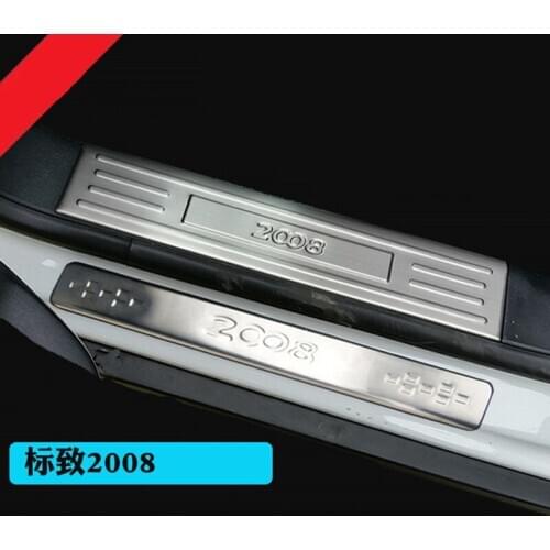 Stainless steel Internal External Scuff Plate/Door Sill for 2014-2016 Peugeot 2008 car styling