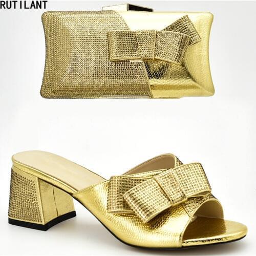 New Italian Shoes with Matching Bags High Quality Ladies Shoes and Bag Set Decorate with Rhinestone High Heel Shoes for Women