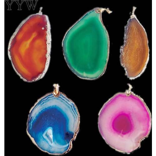 Wholesale Natural Real Agata Pendant Colorful Brazilian Slice Irregular Shape Natural Quartz Stone Pendant DIY Necklaces Jewelry
